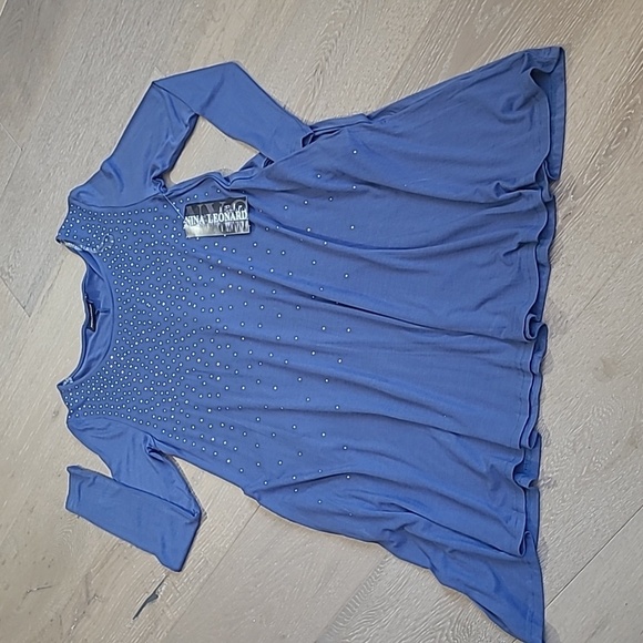 NWT Nina Leonard Dress Women's sz Small Blue Moon Long Sleeve A-Line Dress - Picture 1 of 7